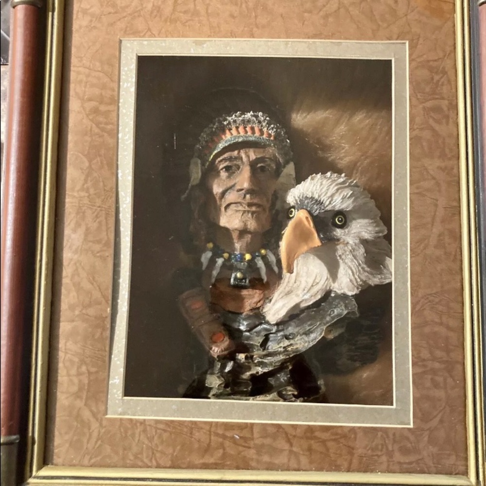 Native America Indian Chief and Eagle Shadow Box